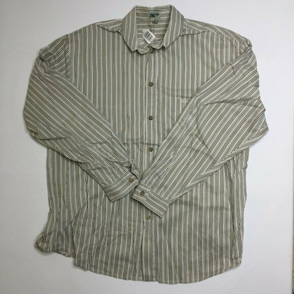 Guess Jeans Mens Long Sleeved Shirt Blue Brown Striped Cotton Size Large - Picture 2 of 10